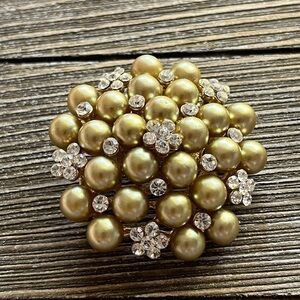 Huge Statement Brooch Faux Colored Beads Crystal Rhinestone Jackie O Classic 2x2
